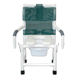 Shower Chair 18"W w/Soft Seat Elongated,DropArm,Square Pail