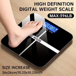 Black Digital Bathroom Scale 396 lbs / 180 kg – High Precision Body Weight Scale with LCD Display & Temperature Sensor, Ultra-Wide Platform