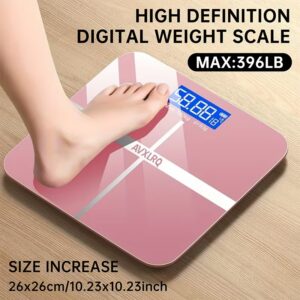 Pink Digital Bathroom Scale 396 lbs / 180 kg – High Precision Body Weight Scale with LCD Display & Temperature Sensor, Ultra-Wide Platform