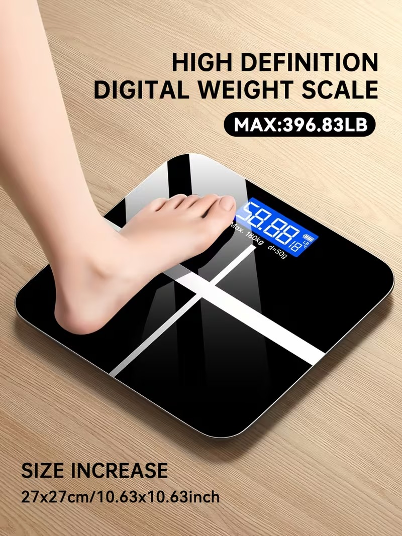 Black Digital Bathroom Scale 396 lbs / 180 kg – High Precision Body Weight Scale with LCD Display & Temperature Sensor, Ultra-Wide Platform - Image 2