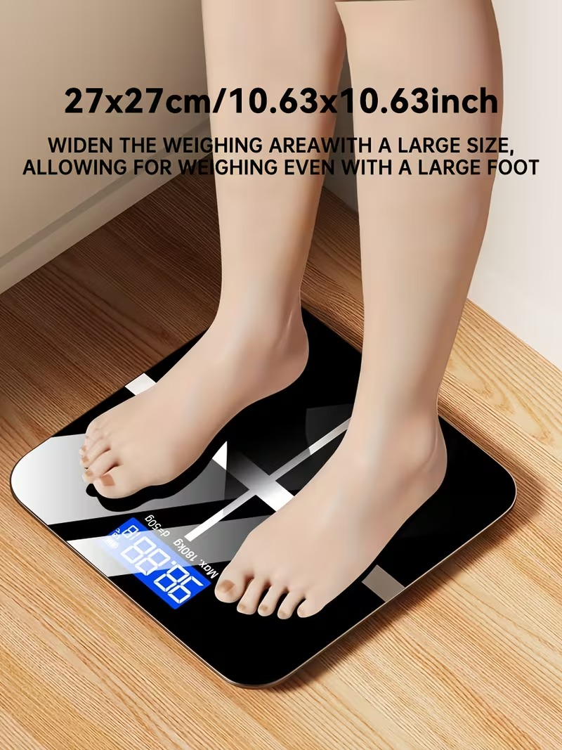Black Digital Bathroom Scale 396 lbs / 180 kg – High Precision Body Weight Scale with LCD Display & Temperature Sensor, Ultra-Wide Platform - Image 5