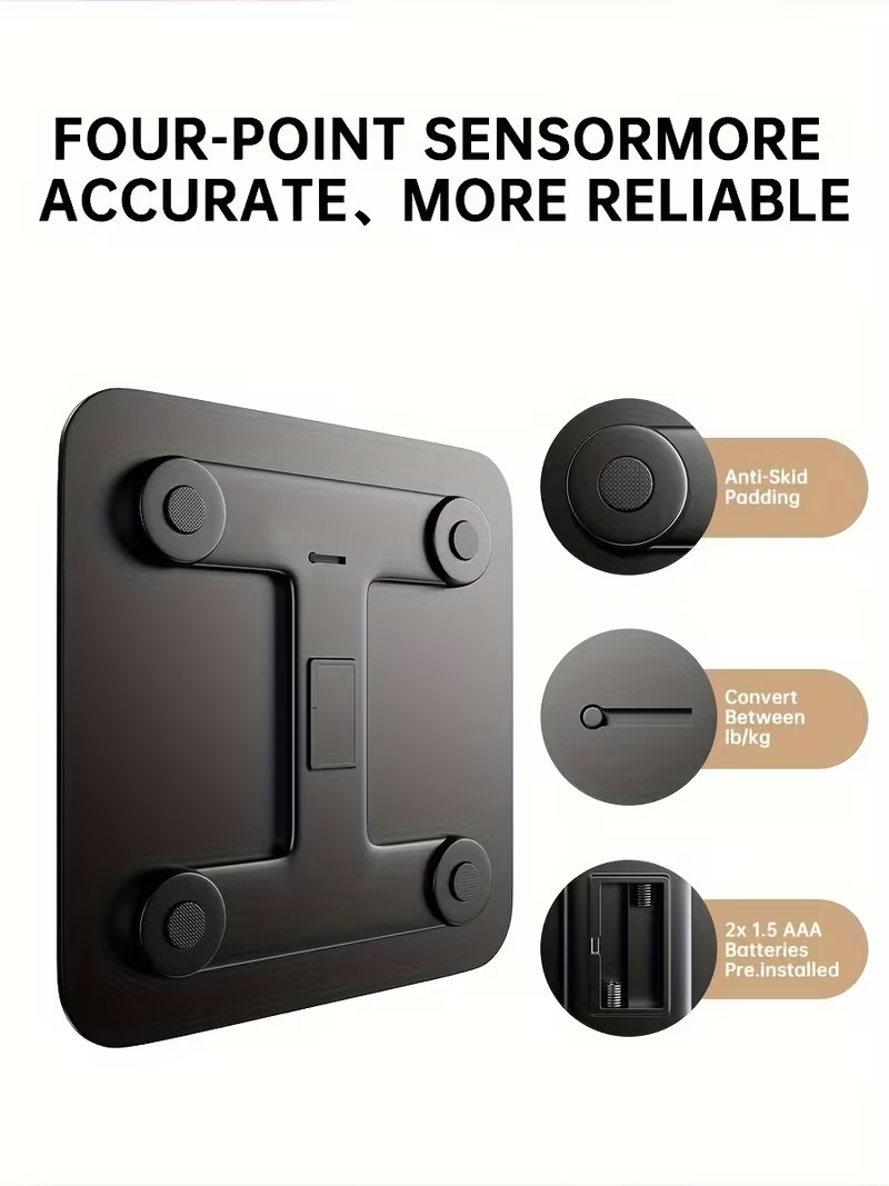 Black Digital Bathroom Scale 396 lbs / 180 kg – High Precision Body Weight Scale with LCD Display & Temperature Sensor, Ultra-Wide Platform - Image 6